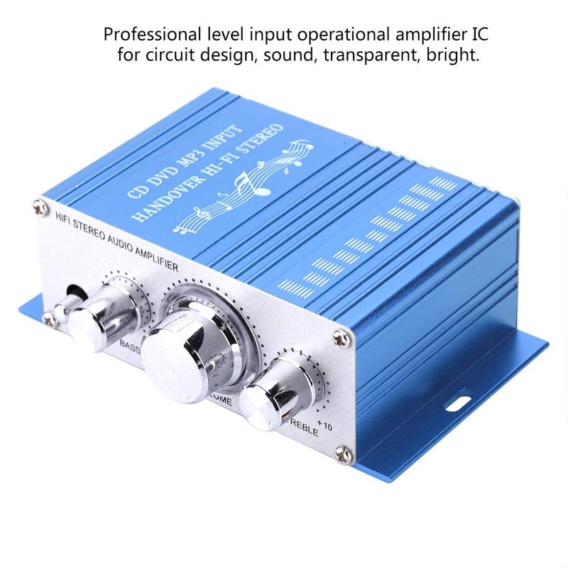 Pomya Stereo Audio Amplifier, Mini Digital HiFi Bass Audio Subwoofer Amp, Portable Music CD DVD MP3 FM Player Power Amplifier for Home Car, Motorcycles(Blue) - Image 3